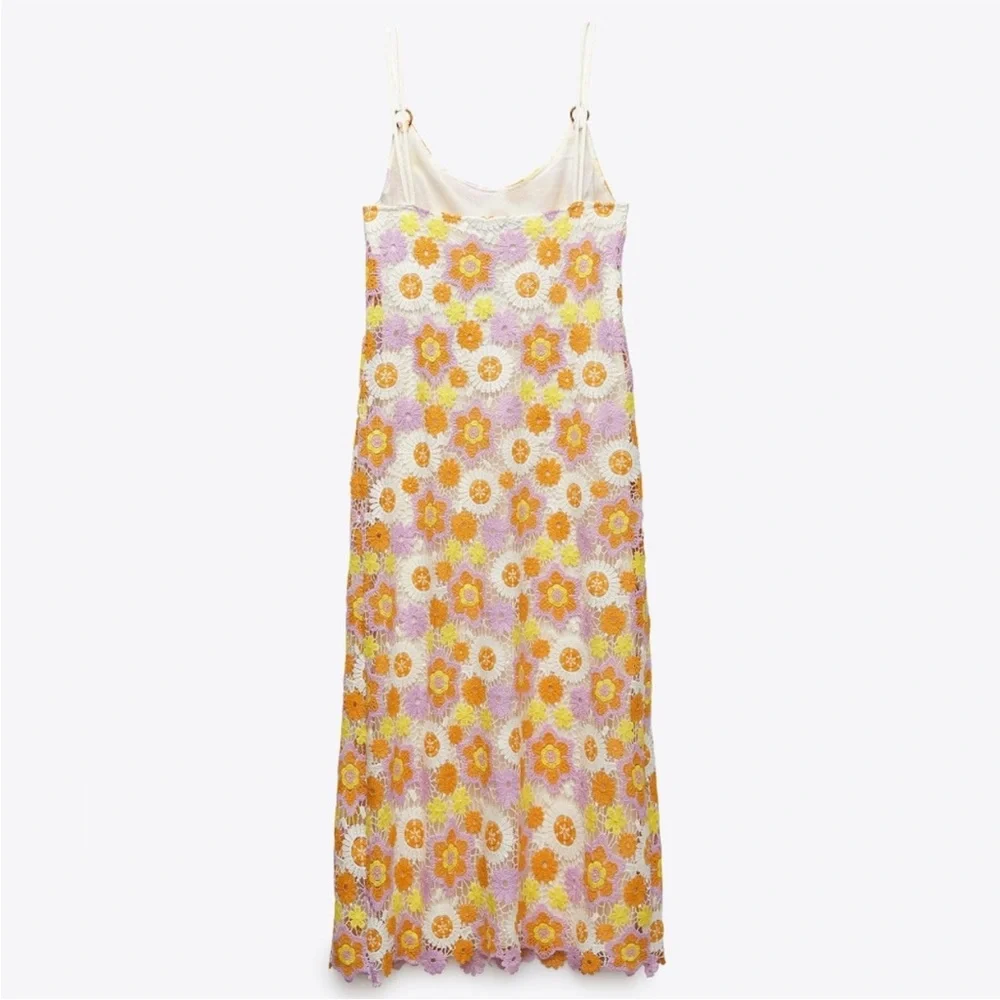 NWT Zara Flower Crochet Eyelet Midi Dress - Picture 6 of 9